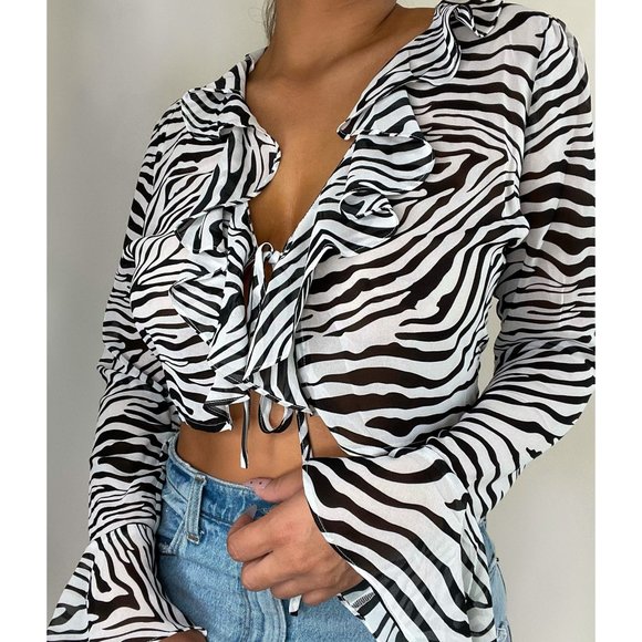 Zebra Chiffon Top NWT - Picture 2 of 3